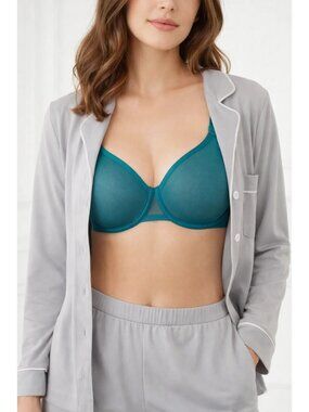 Auden 34A Mesh Smooth Unlined Demi Bra Comfort Wire Green NEW
